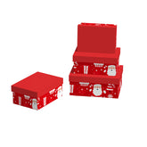 3PCS X-mas Gift Box(Ret) Whole set in festive red design with Santa and gift prints.